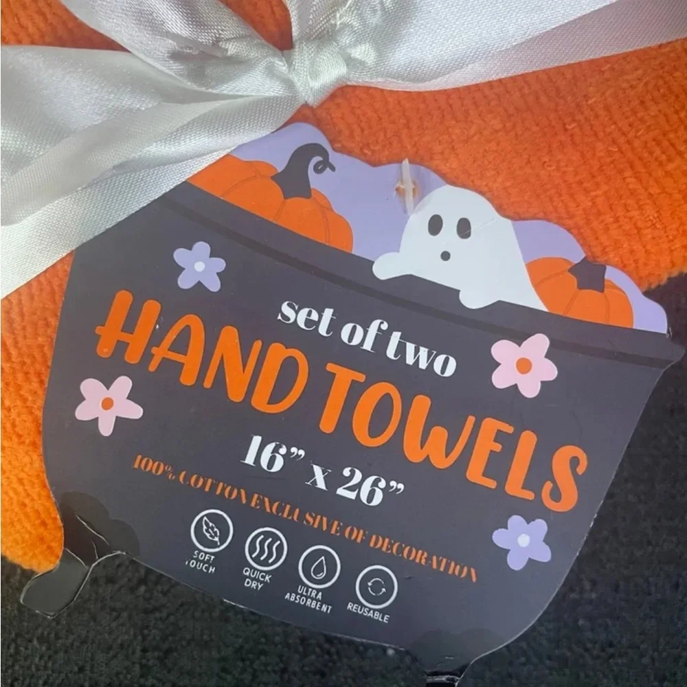 Halloween Lips & Fangs Bathroom Hand Towel Set 2x Orange Pink Purple NEW NWT